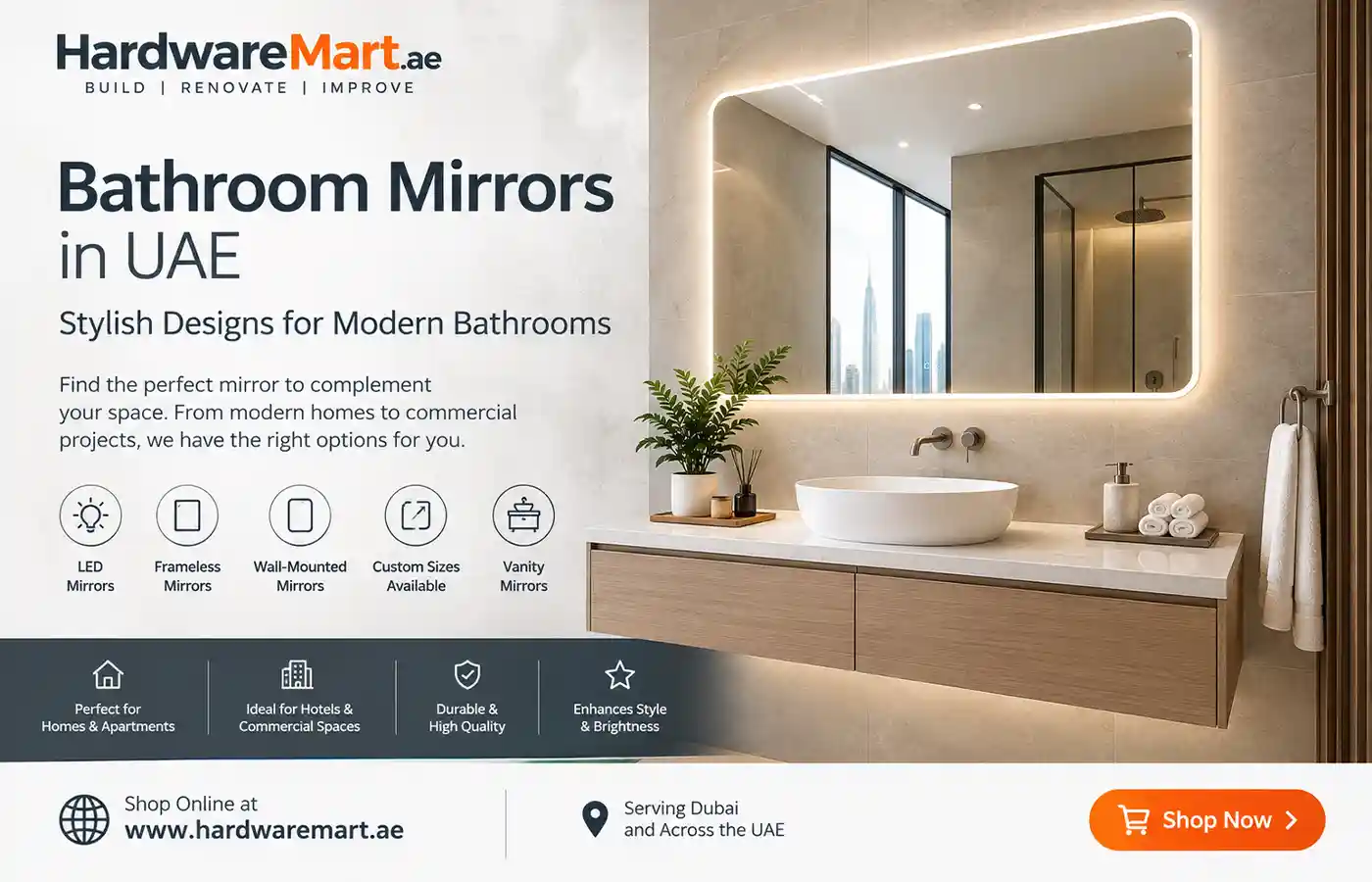 Bathroom Mirrors in UAE – Stylish Designs for Modern Bathrooms