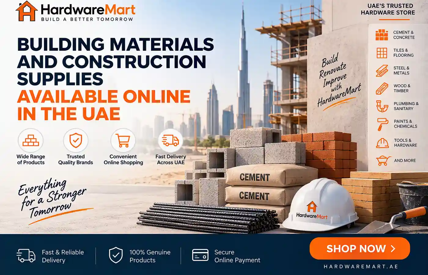 Building materials and construction supplies available online in Dubai